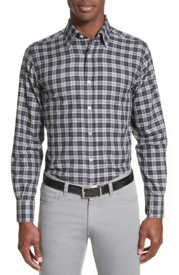 Men's Canali Plaid Sport Shirt, Size - Grey