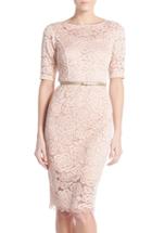 Women's Ellen Tracy Belted Lace Sheath Dress - Pink