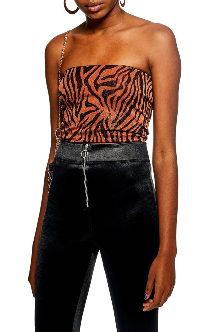 Women's Topshop Zebra Glitter Bandeau Top Us (fits Like 0) - Metallic