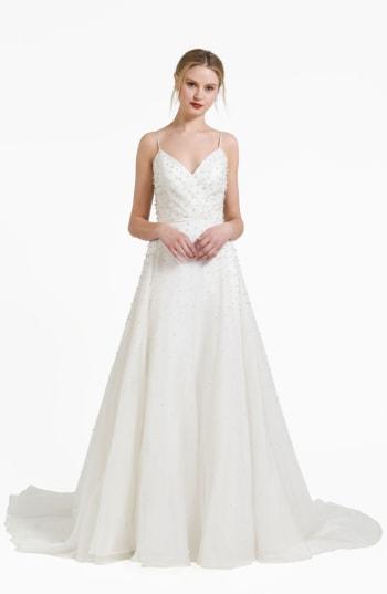 Women's Jenny By Jenny Yoo Presley Beaded Organza A-line Gown - Ivory