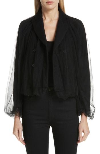 Women's Noir Kei Ninomiya Tulle Overlay Wool Jacket - Black