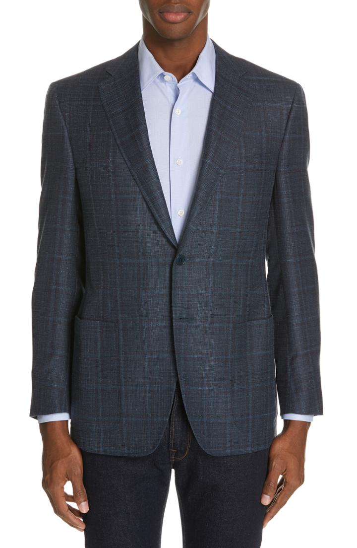 Men's Canali Siena Classic Fit Windowpane Wool Blend Sport Coat Us / 48 Eu R - Blue