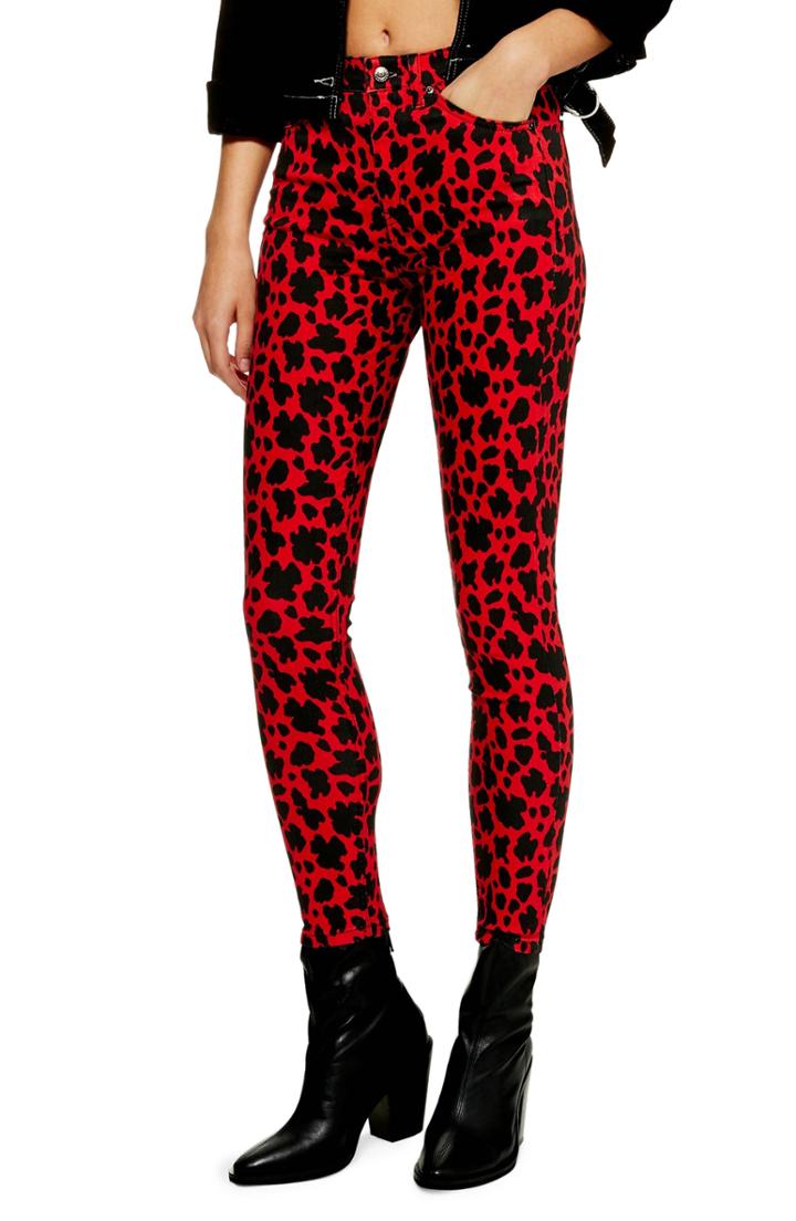 Women's Topshop Leopard Jeans W X 30l (fits Like 24w) - Red