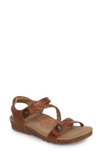 Women's Aetrex 'jillian' Braided Leather Strap Sandal .5 M - Beige