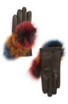 Women's Echo Lambskin Leather Touchscreen Gloves With Genuine Fox Fur Trim
