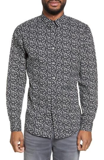 Men's Slate & Stone Trim Fit Star Print Sport Shirt - Black