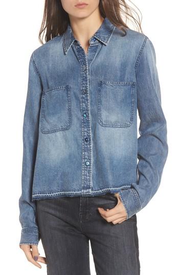 Women's 7 For All Mankind Release Step Hem Denim Shirt - Blue
