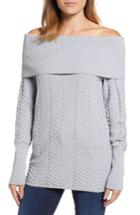 Women's Chaus Off The Shoulder Chevron Cotton Sweater - Grey