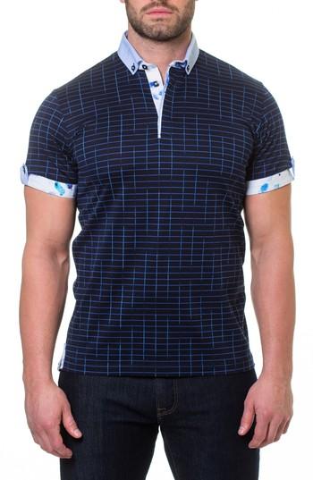 Men's Maceoo Framework Woven Trim Print Polo (s) - Blue