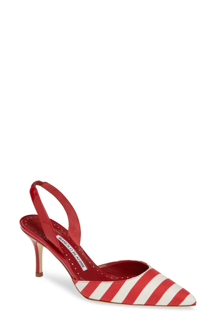 Women's Manolo Blahnik 'carolyne' Pointy Toe Slingback Pump Us / 34eu - Red