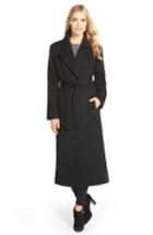 Women's Fleurette Notch Collar Long Cashmere Wrap Coat - Black