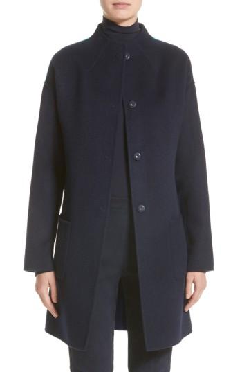 Women's St. John Collection Colorblock Double Face Wool Blend Coat, Size - Blue
