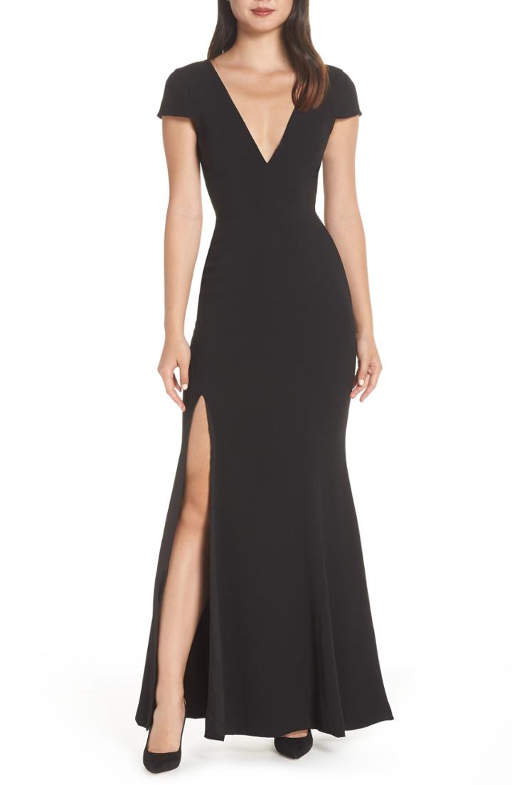 Women's Dress The Population Karla V-neck Trumpet Gown, Size - Black