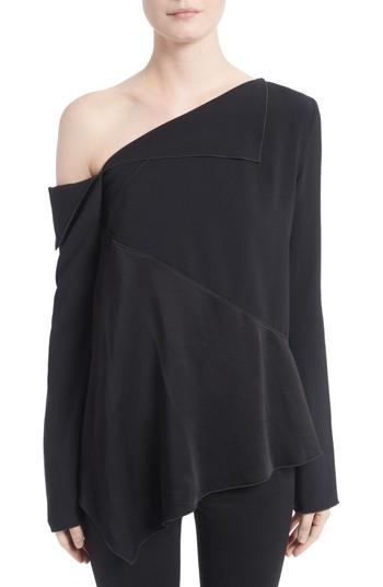 Women's Proenza Schouler Single Shoulder Satin Back Crepe Blouse - Black