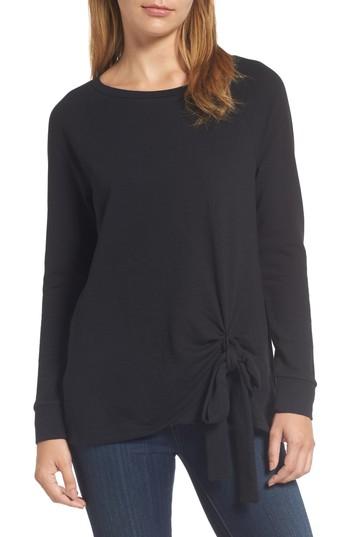 Women's Caslon Tie Front Sweatshirt Tunic - Black
