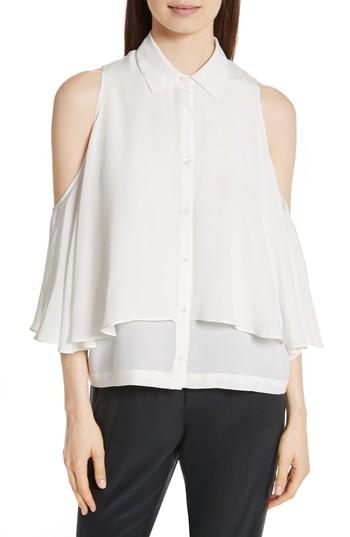 Women's Robert Rodriguez Drape Silk Cold Shoulder Top