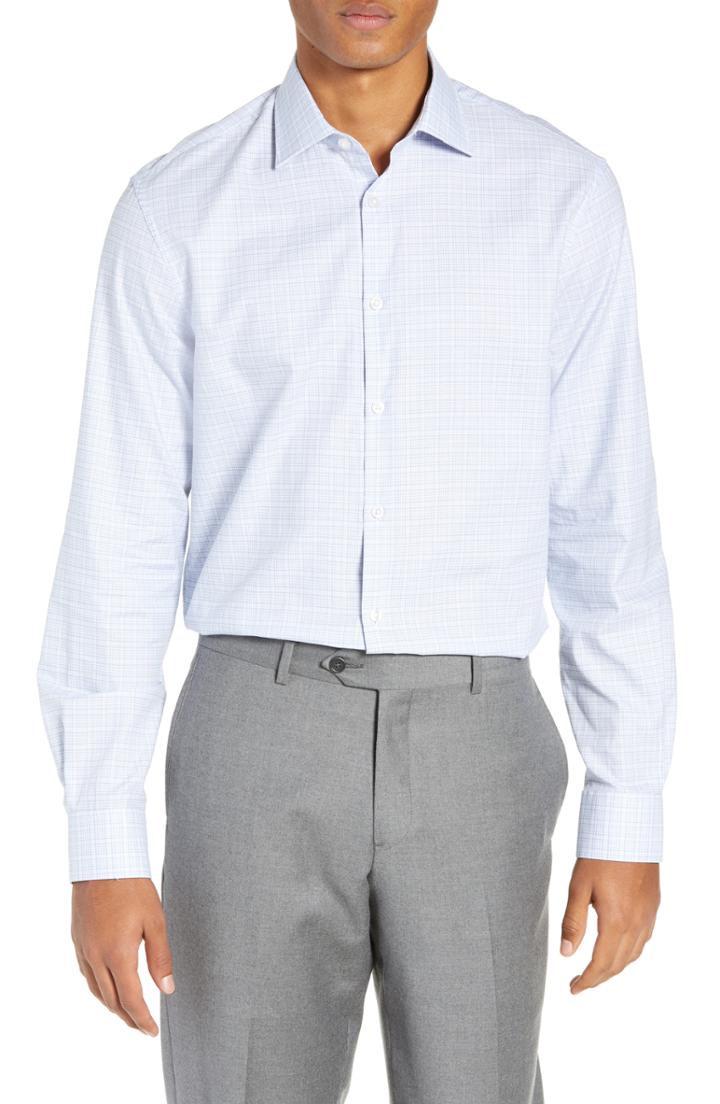 Men's John Varvatos Star Usa Regular Fit Plaid Dress Shirt R - Blue