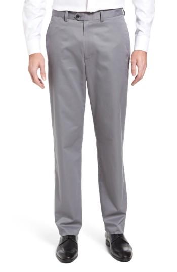 Men's Nordstrom Men's Shop Smartcare(tm) Classic Supima Cotton Flat Front Trousers X 30 - Grey (online Only)