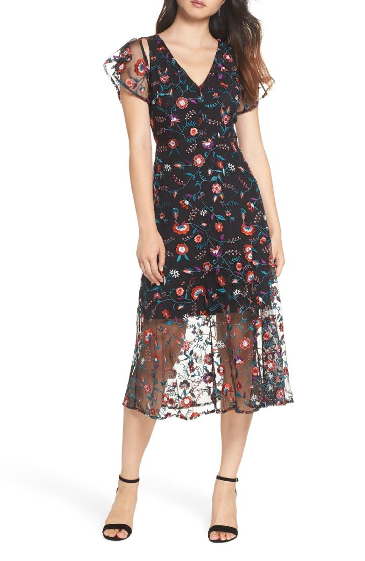 Women's Sam Edelman Pansy Embroidered Mesh Midi Dress