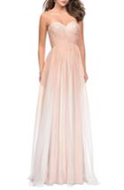 Women's La Femme Strapless Chiffon Gown - Beige