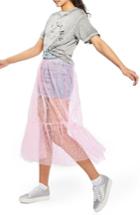 Women's Topshop Tulle Overlay Denim Skirt Us (fits Like 0) - Pink