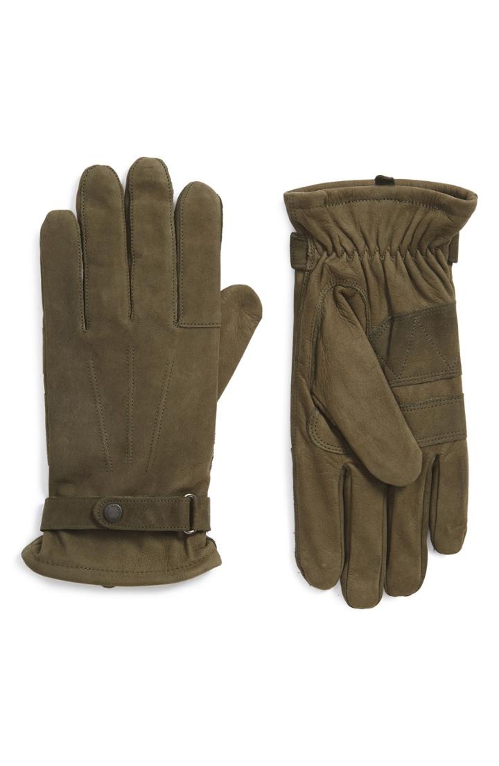 Men's Barbour Leather Gloves - Green