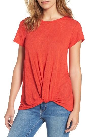 Petite Women's Bobeau Jessica Twist Hem Slub Tee P - Red