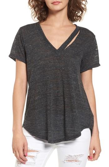 Women's Slit V-neck Tee - Grey