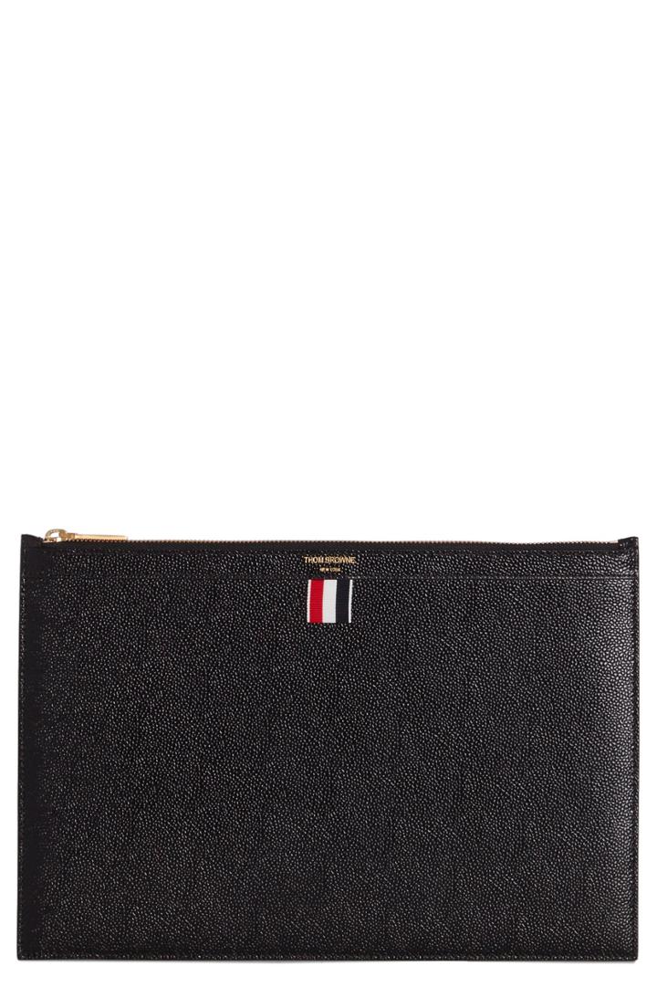 Thom Browne Leather Zip Folio Pouch - Black