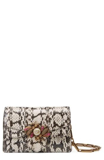 Gucci Mini Broadway Bee Genuine Snakeskin Shoulder Bag - Ivory