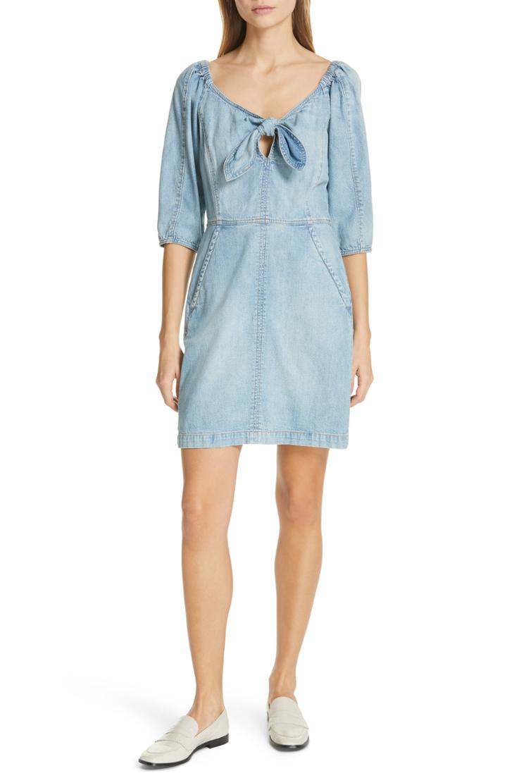 Women's La Vie Rebecca Taylor Tie Neck Denim Dress - Blue