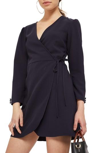 Women's Topshop Crepe Wrap Minidress Us (fits Like 0-2) - Blue