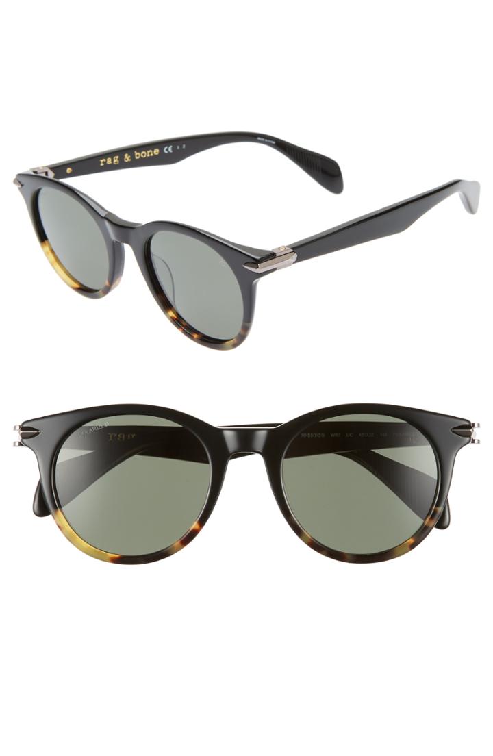 Women's Rag & Bone 49mm Polarized Round Sunglasses - Black/ Havana