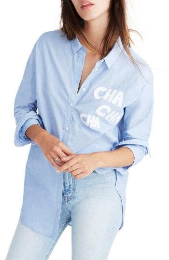 Women's Madewell Cha Cha Cha Ex-boyfriend Shirt, Size - Blue