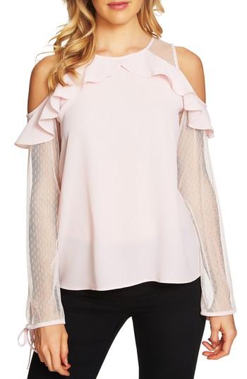 Women's Cece Cold Shoulder Ruffle Blouse - Pink