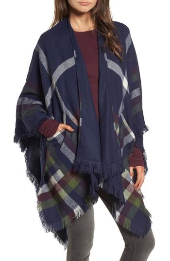 Women's Bp. Plaid Ruana, Size - Blue