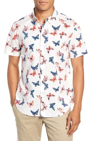 Men's Bonobos Riviera Butterfly Print Sport Shirt R - White