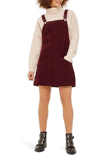 Women's Topshop Corduroy Pinafore Dress Us (fits Like 0) - Burgundy