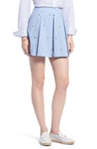 Women's 1901 Anchor Embroidery Pleated Cotton Shorts - Blue