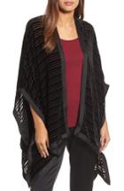Women's Eileen Fisher Velvet Stripe Burnout Poncho Wrap, Size - Black