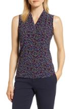 Women's Anne Klein Geometric Leaves Sleeveless Blouse, Size - Blue