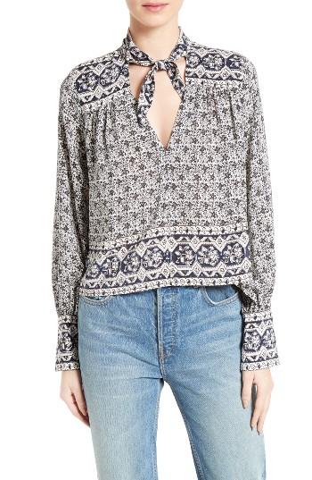 Women's Sea Camelia Scarf Print Silk Blouse