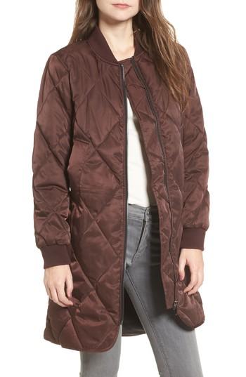 Women's Steve Madden Long Street Water Repellent Puffer Bomber Coat - Red