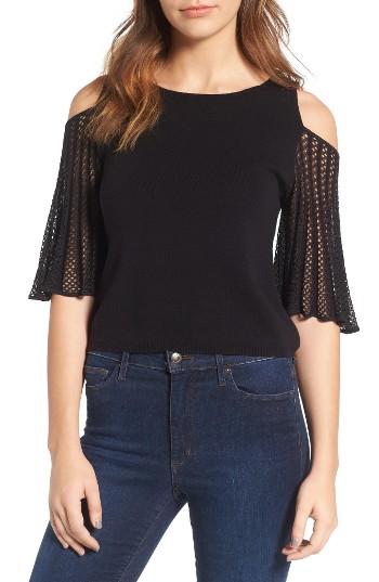 Women's Ella Moss Avalyn Pointelle Sleeve Cold Shoulder Sweater - Black