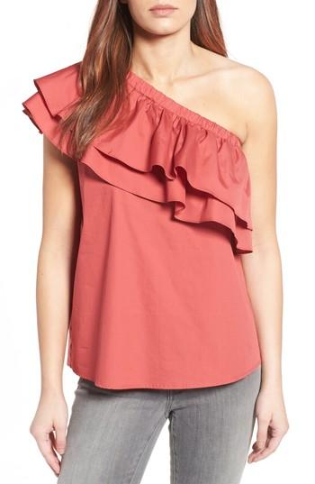 Women's Halogen One-shoulder Cotton Poplin Top - Red