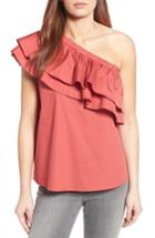 Women's Halogen One-shoulder Cotton Poplin Top - Red