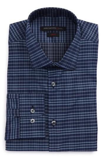 Men's John Varvatos Star Usa Slim Fit Stretch Check Dress Shirt L - Blue