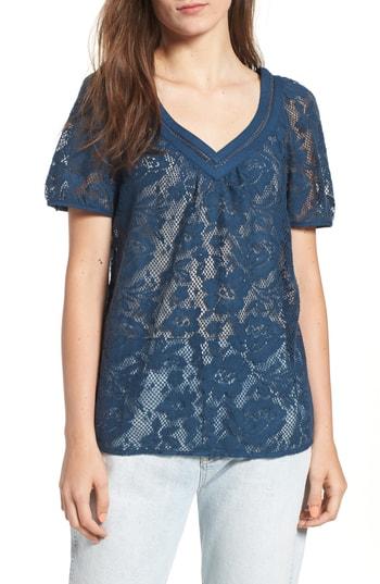 Women's Hinge Lace Tee, Size - Blue