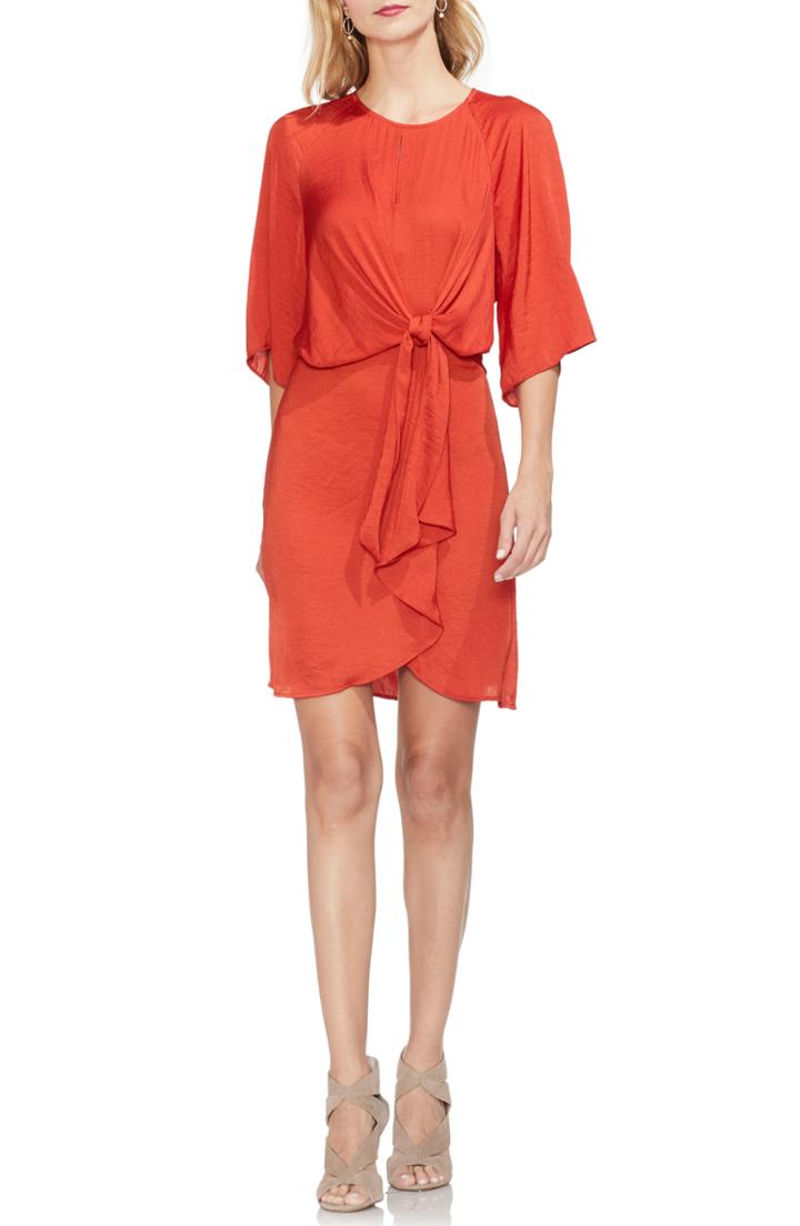 Women's Vince Camuto Raglan Sleeve Tie Front Dress - Red