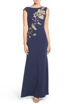 Women's Js Collections Embroidered Crepe Gown